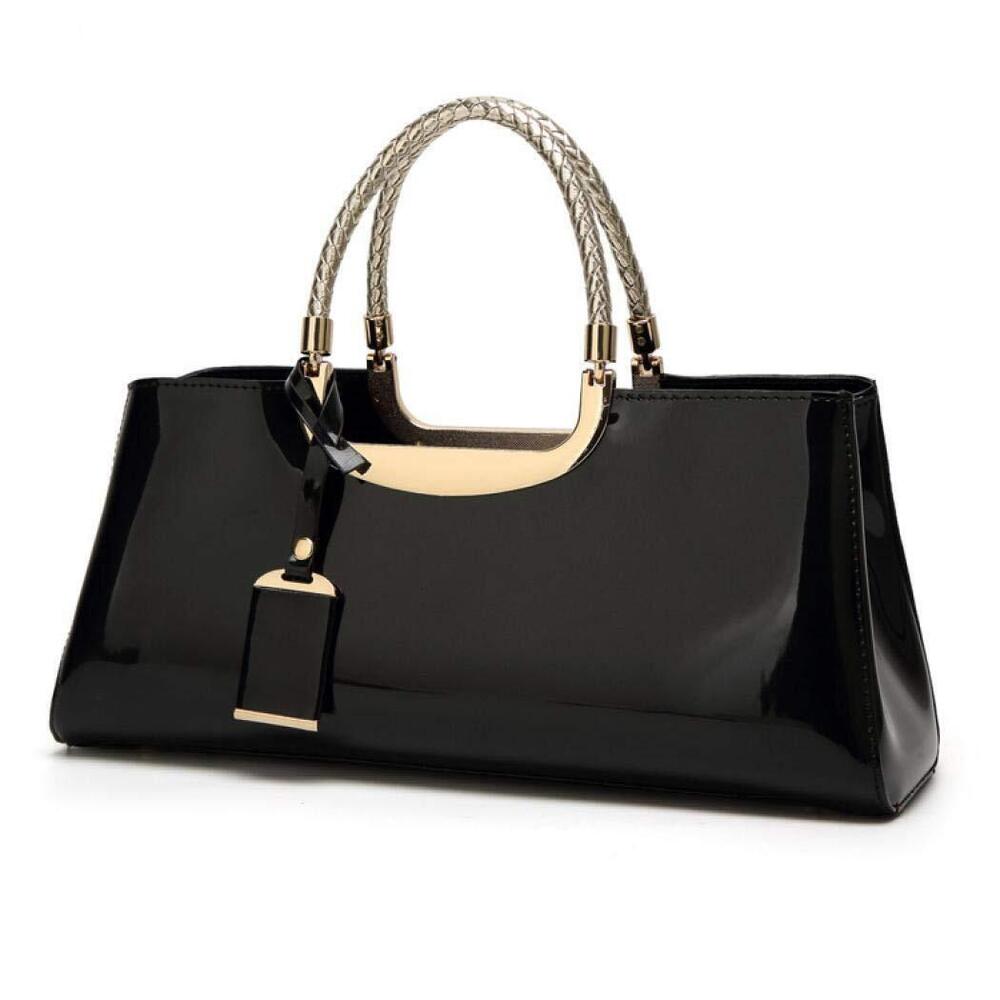 Patent Leather Structured Shoulder Handbag Women Evening Party Satchel